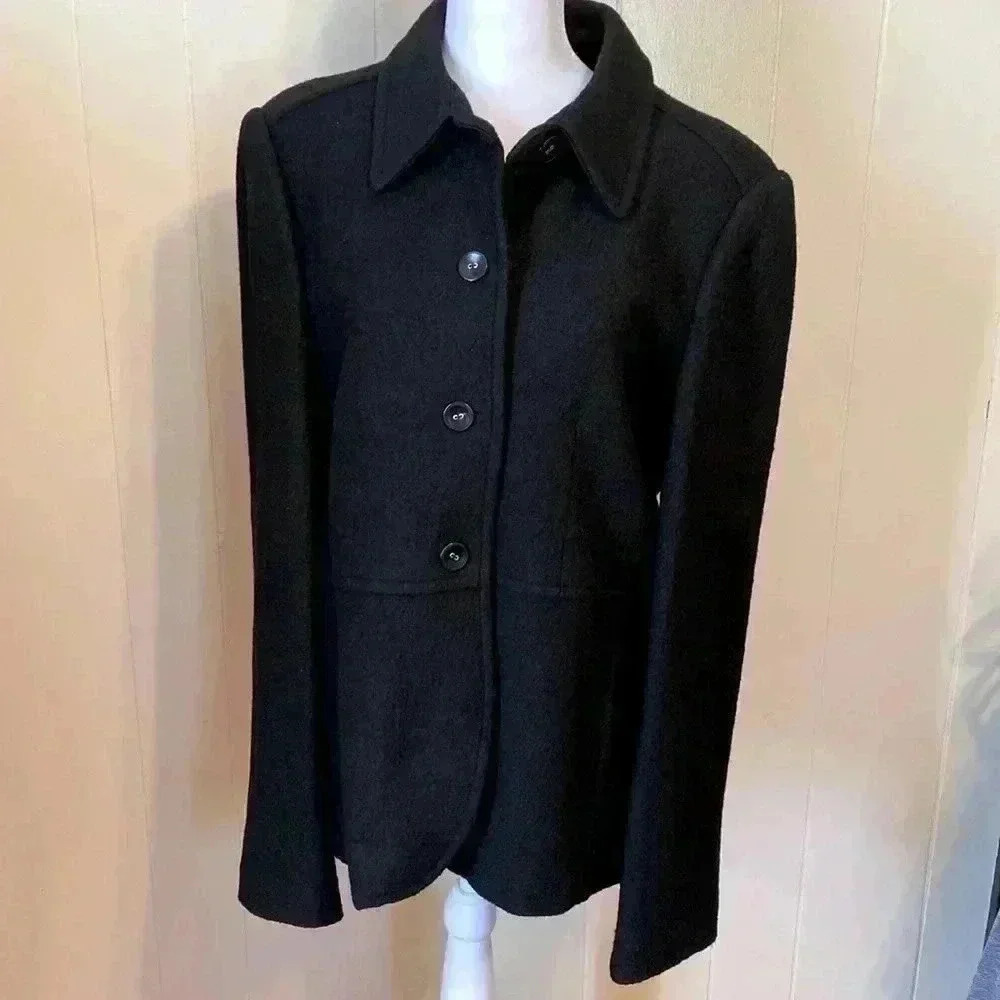 Rafaella Black Wool Blend Structured Coat Blazer Jacket in Size 14.